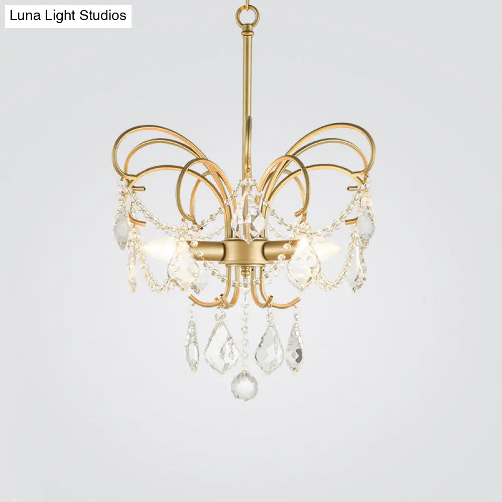 Butterfly Shaped Chandelier: Rural Metal 3-Light Brass Pendant Light With Crystal Accent - Perfect