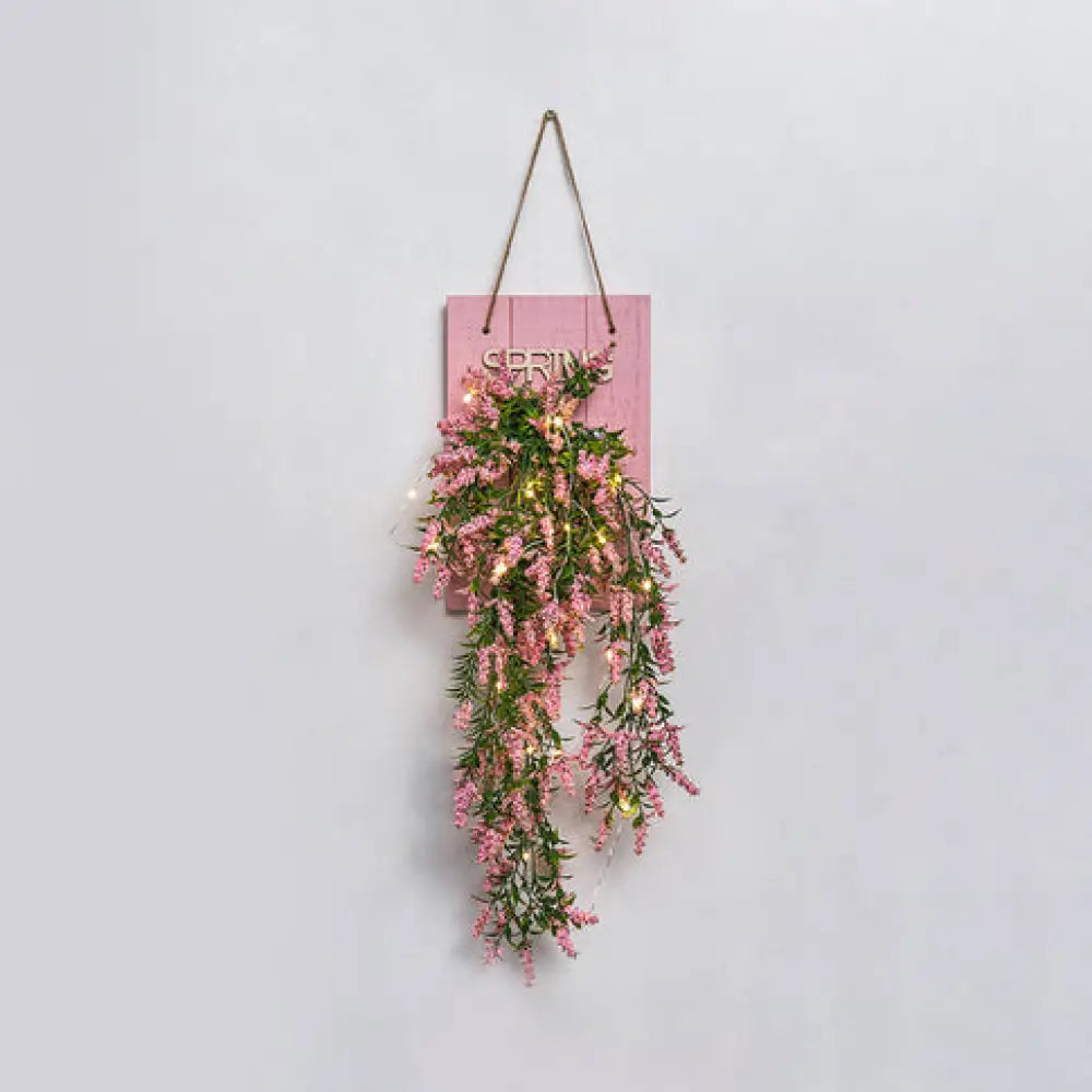 Cafe Rustic Floral Wall String Lights With Clear Glass Shades And Pink Backplate For Twinkling
