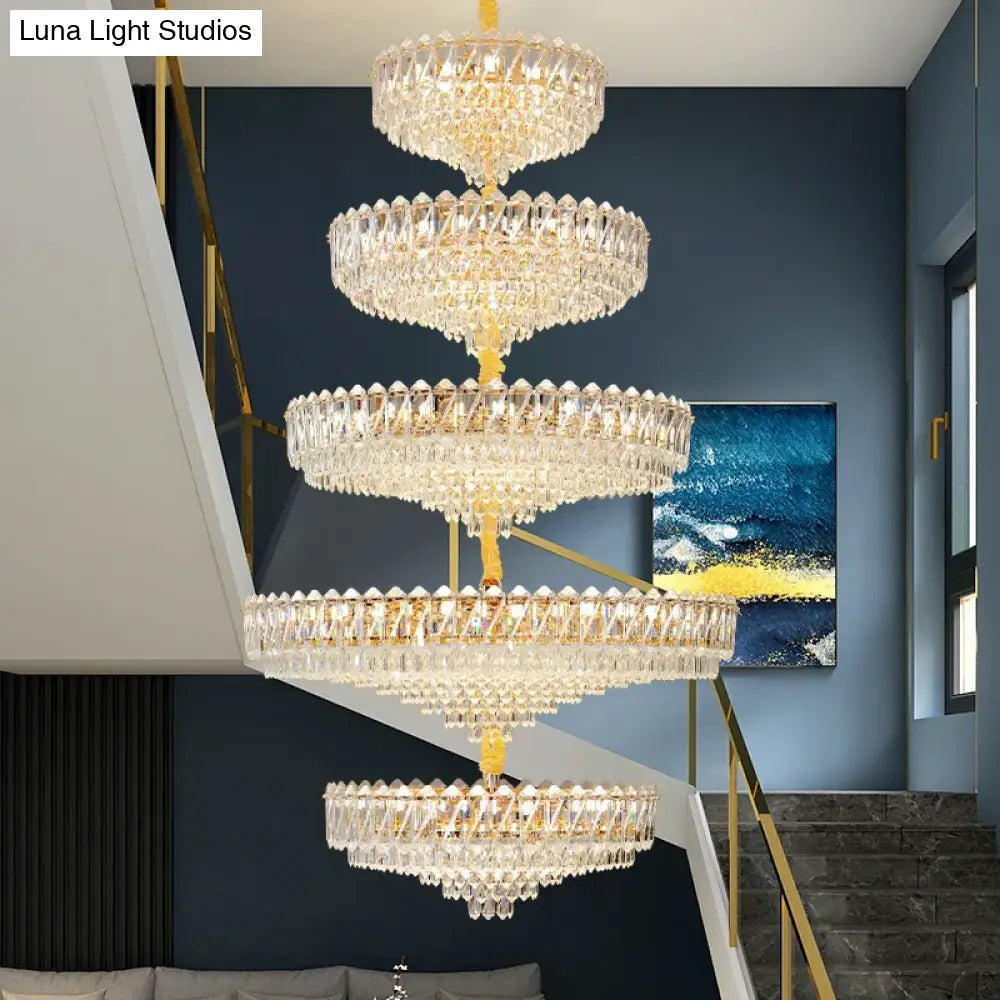 Camille French Luxury Long Crystal Chandelier Gold LED Grand Lobby Light chandelier