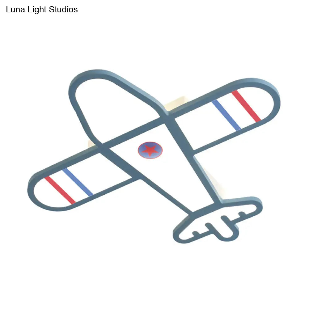 Cartoon Acrylic Led Plane Flushmount Light In White/Blue For Bedroom