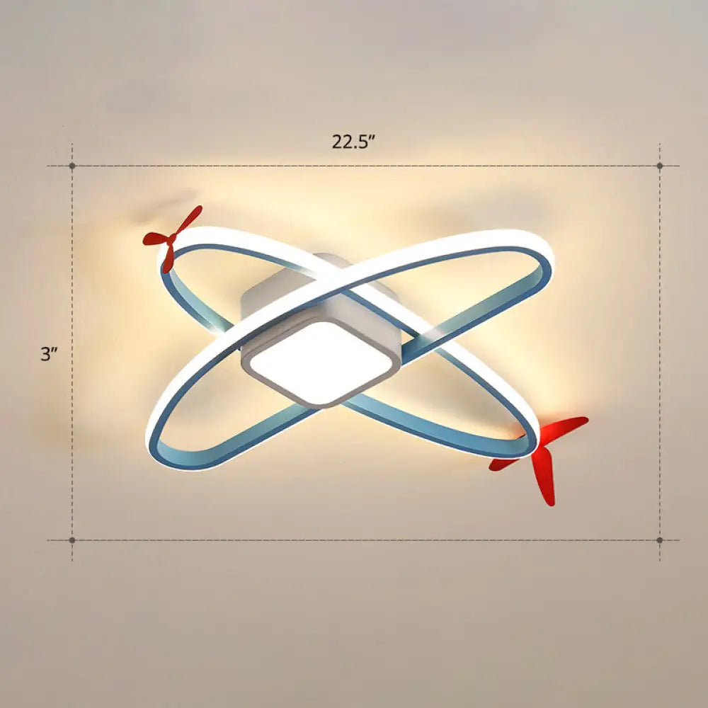 Cartoon Jet Plane Led Flush - Mount Light Fixture For Child Bedroom Ceiling - Blue / Warm Hollow