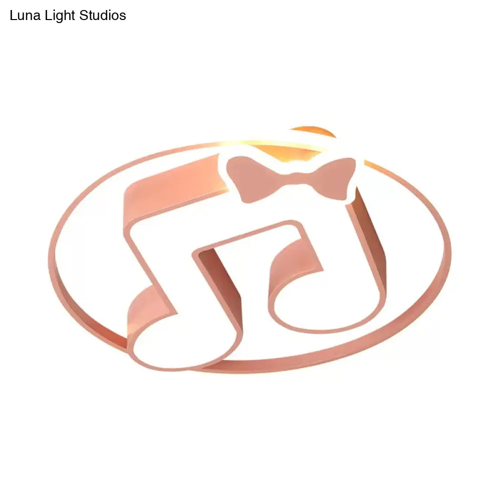 Cartoon Pink/Light Blue Led Flush Mount Ceiling Light With Musical Note Acrylic Design - Warm/White