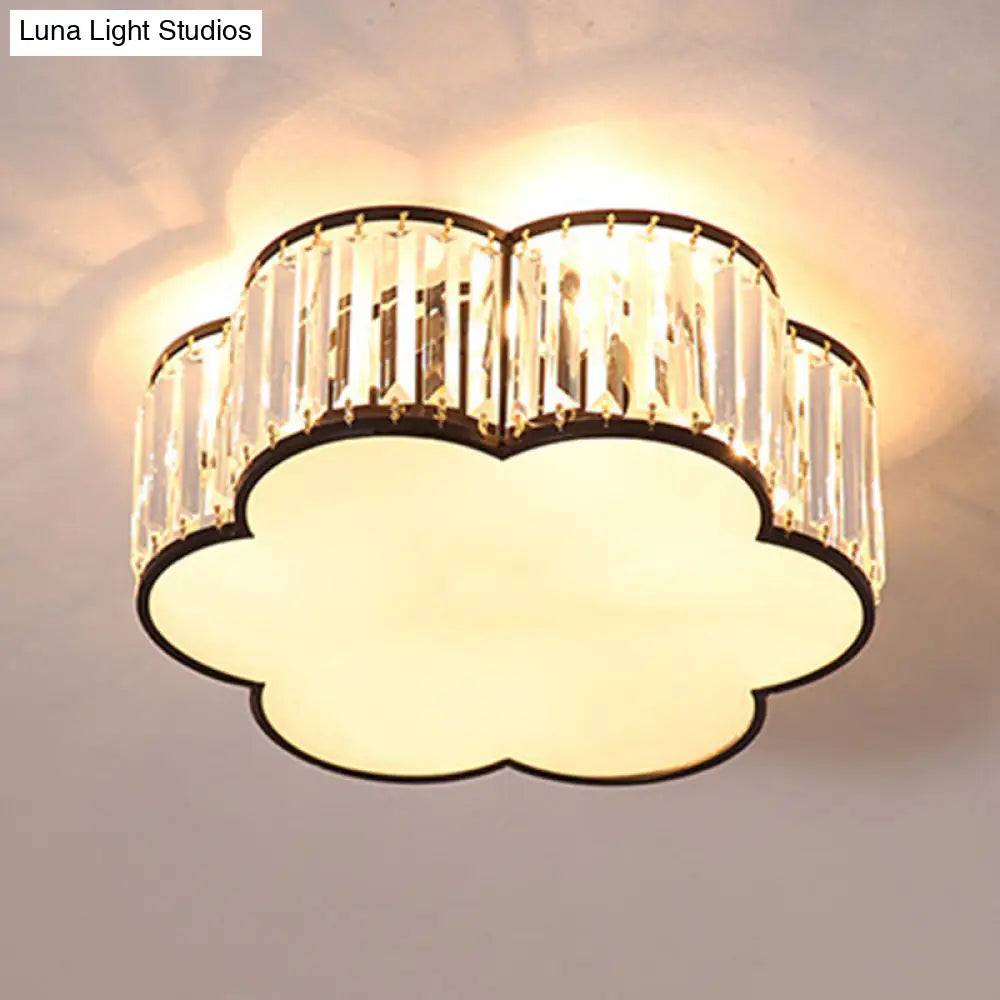 Clear Crystal Floral Flush Mount Ceiling Light For Living Room