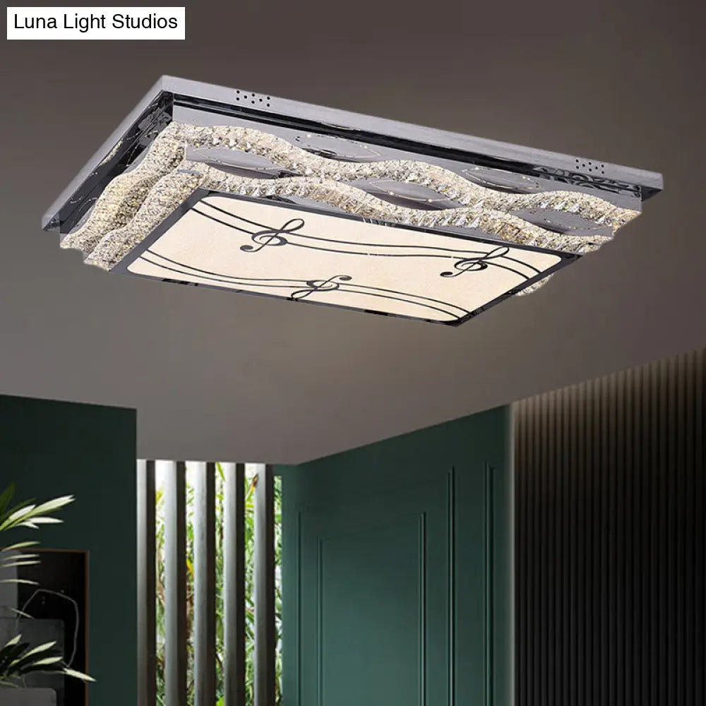 Clear Crystal Led Ceiling Light: Modern Stainless - Steel Flushmount For Bedchamber With Note