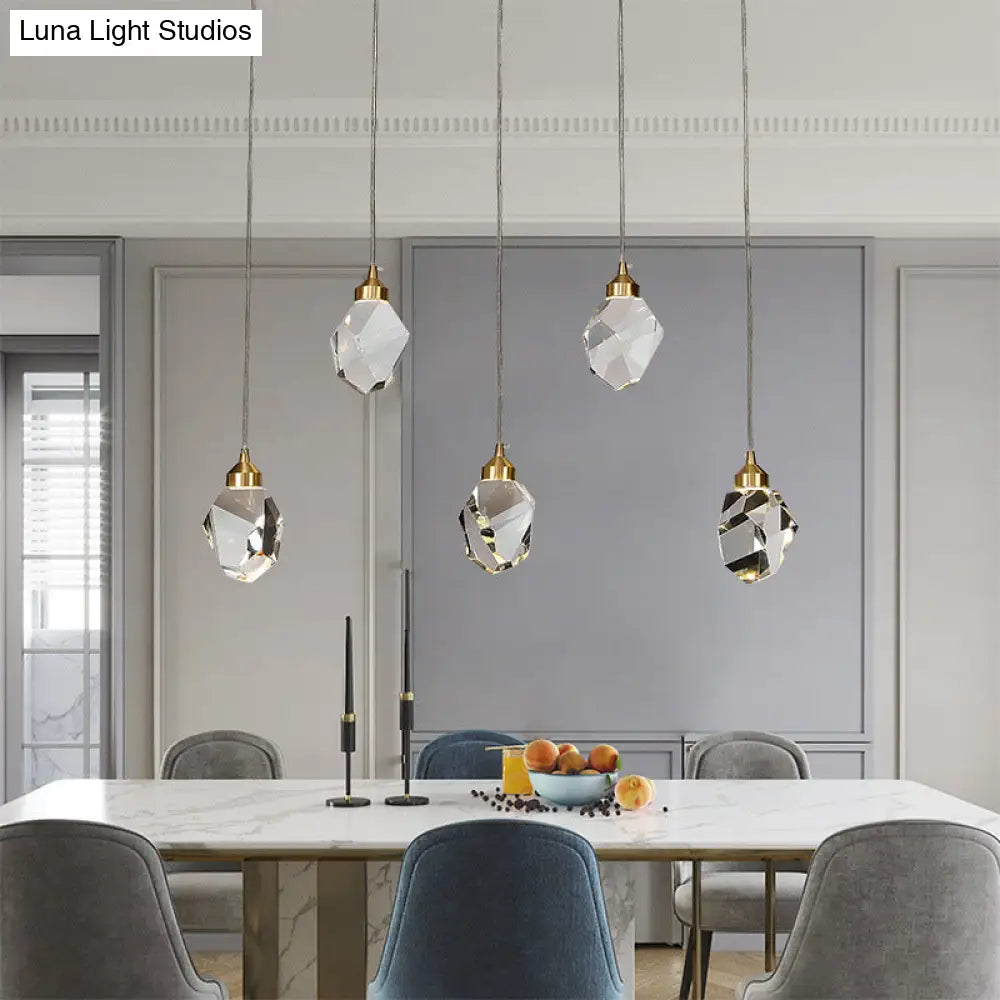Clear Crystal Led Pendant Light For Dining Room - Elegant Stone Shape Design