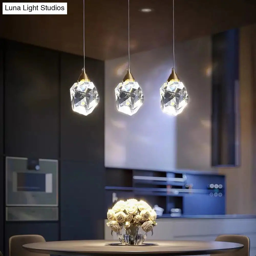 Clear Crystal Led Pendant Light For Dining Room - Elegant Stone Shape Design