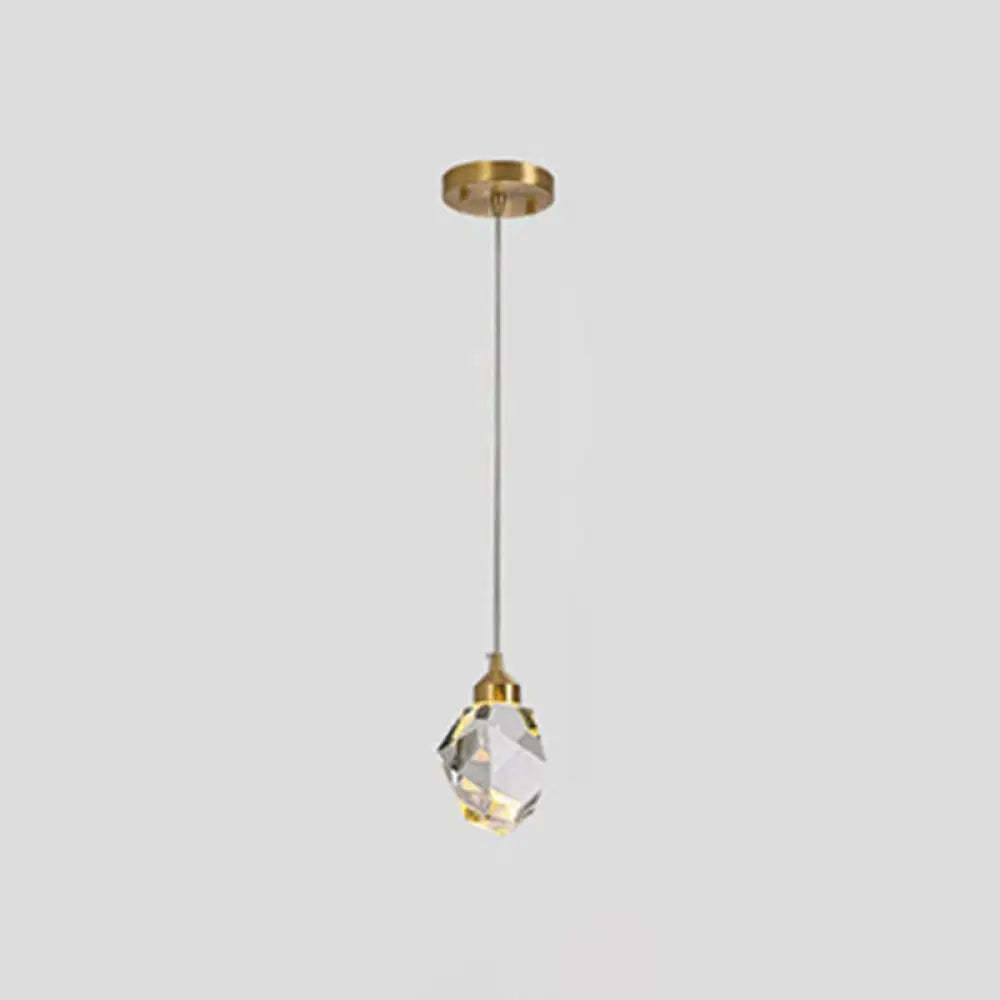 Clear Crystal Led Pendant Light For Dining Room - Elegant Stone Shape Design / Brass