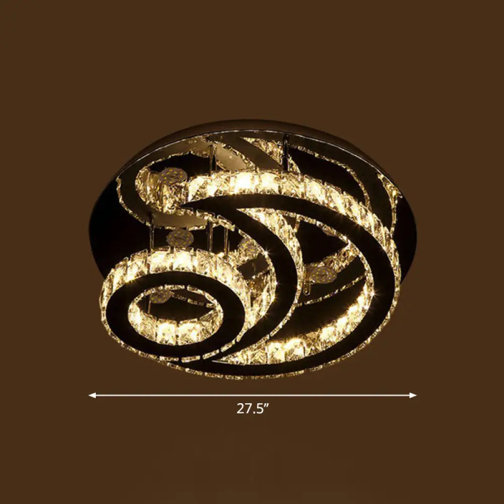 Clear K9 Crystal Moon And Sun Ceiling Lamp - Minimalist Stainless Steel Led Flush Light / 27.5’