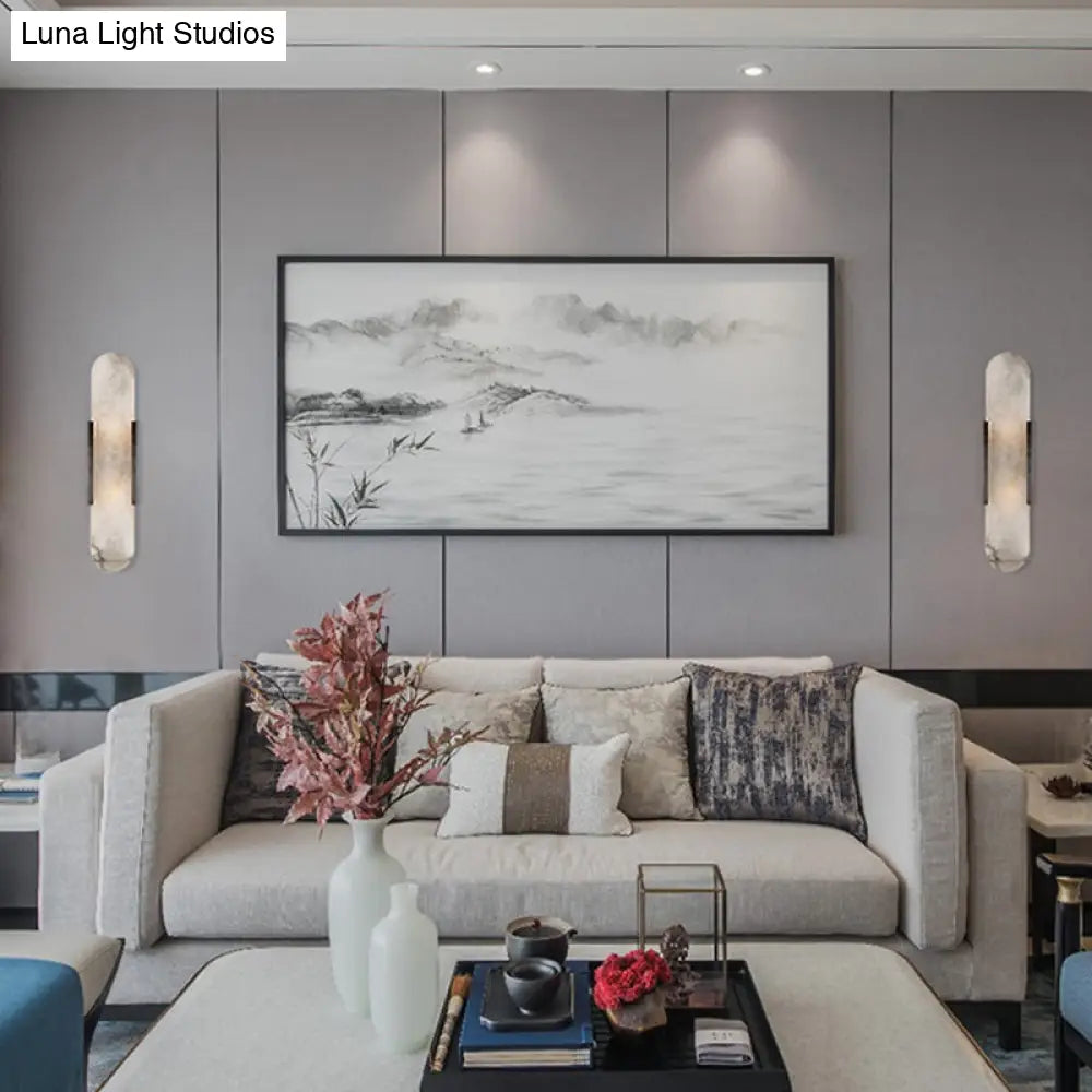 Colonial Gold/Black Marble Wall Sconce Lighting For Dining Room - 2 Bulbs Bar Flush Mount