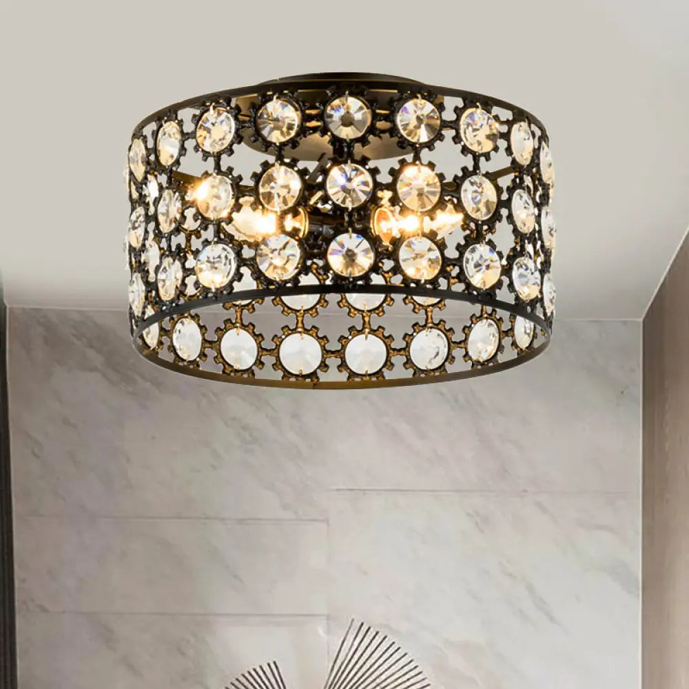 Contemporary 3-Light Metal and Crystal Flush Mount Ceiling Light ...