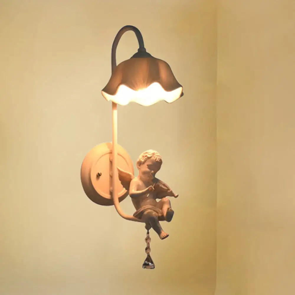 Contemporary Angel Wall Light With 1-Light Metal Sconce For Bathroom - White