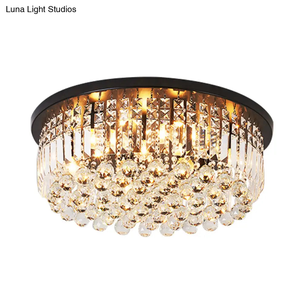 Contemporary Black Crystal Cascade Ceiling Light For Bedroom - 9 - Light Flush Mounted Fixture
