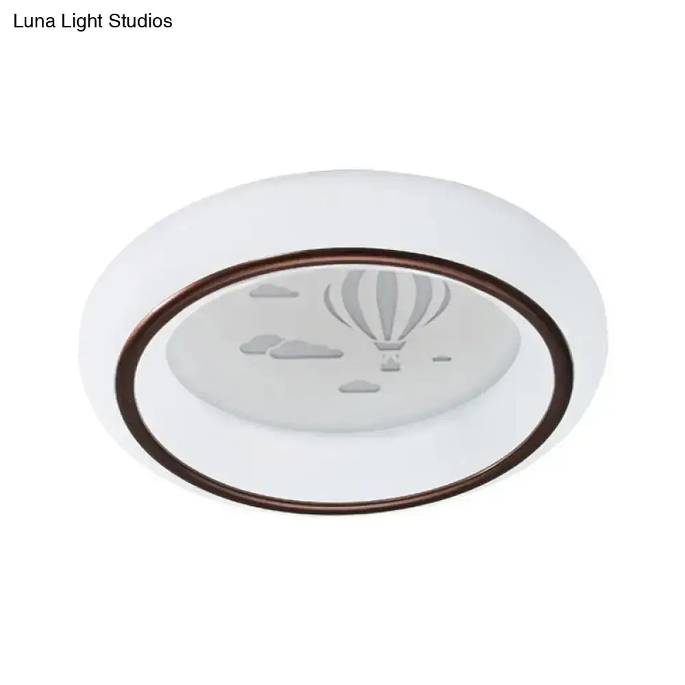 Contemporary Led Ceiling Lamp In White With Moon Deer And Hot Air Balloon Flush Light