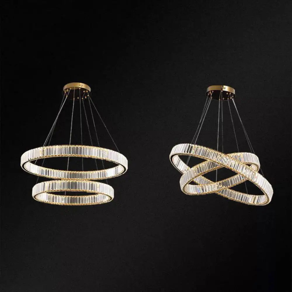 Contemporary Led Crystal Chandelier Pendant Light For Living Room Gold / 16’ + 23.5’ Warm
