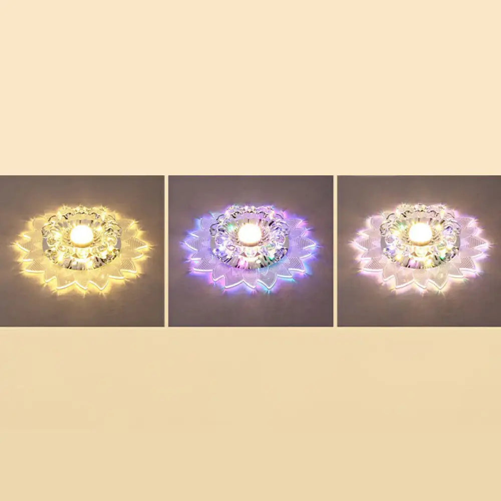 Contemporary Led Crystal Flush Mount Ceiling Light With Blossom Design For Hallways - Clear / 3W