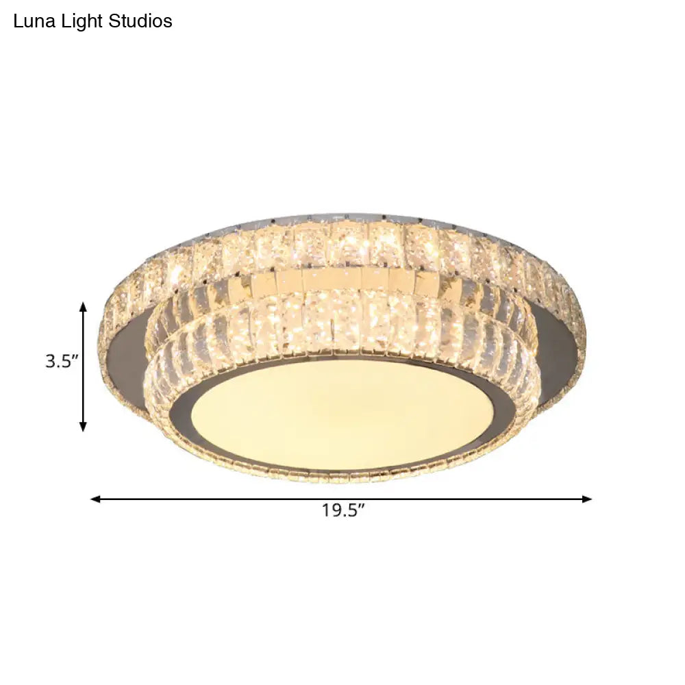 Contemporary Led Crystal Flush Mount Fixture With 2 - Tier Circular Design In Nickel Finish
