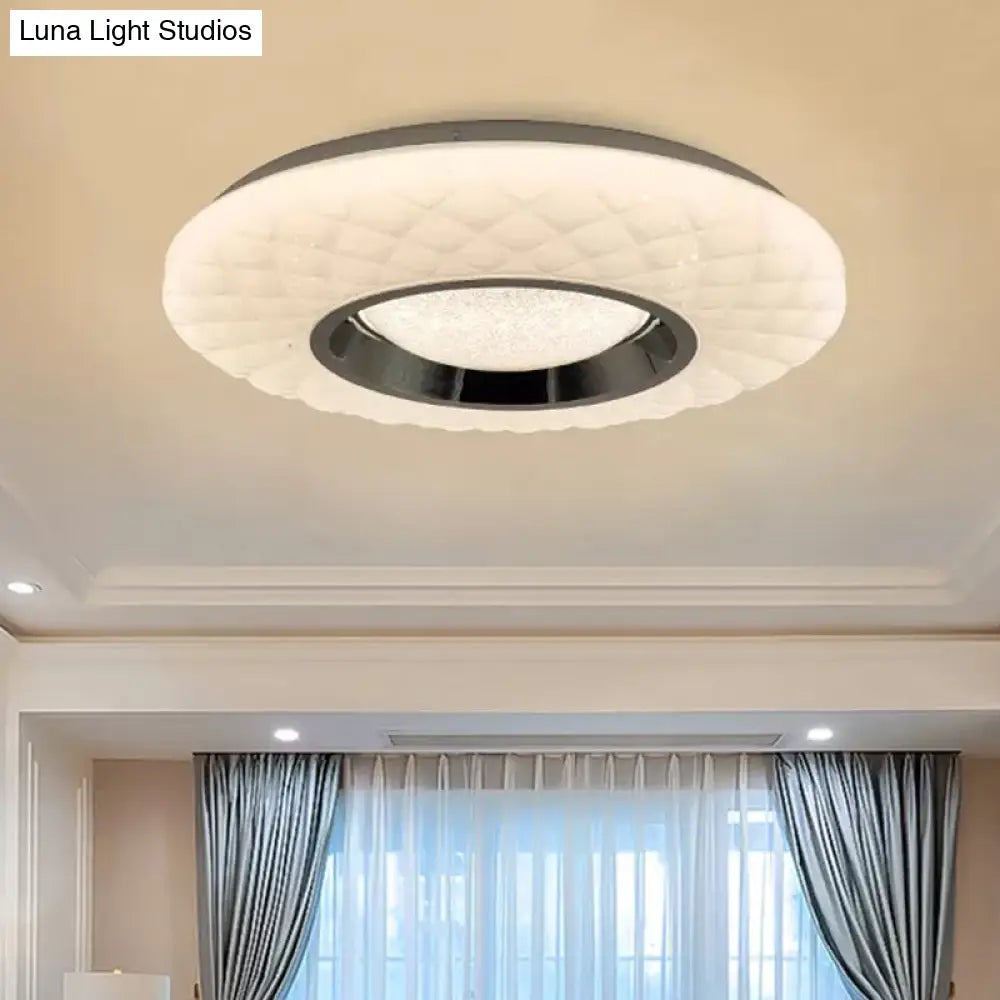 Contemporary Led Flushmount Lamp - White Ring Acrylic Ceiling Light With Warm/Natural Glow