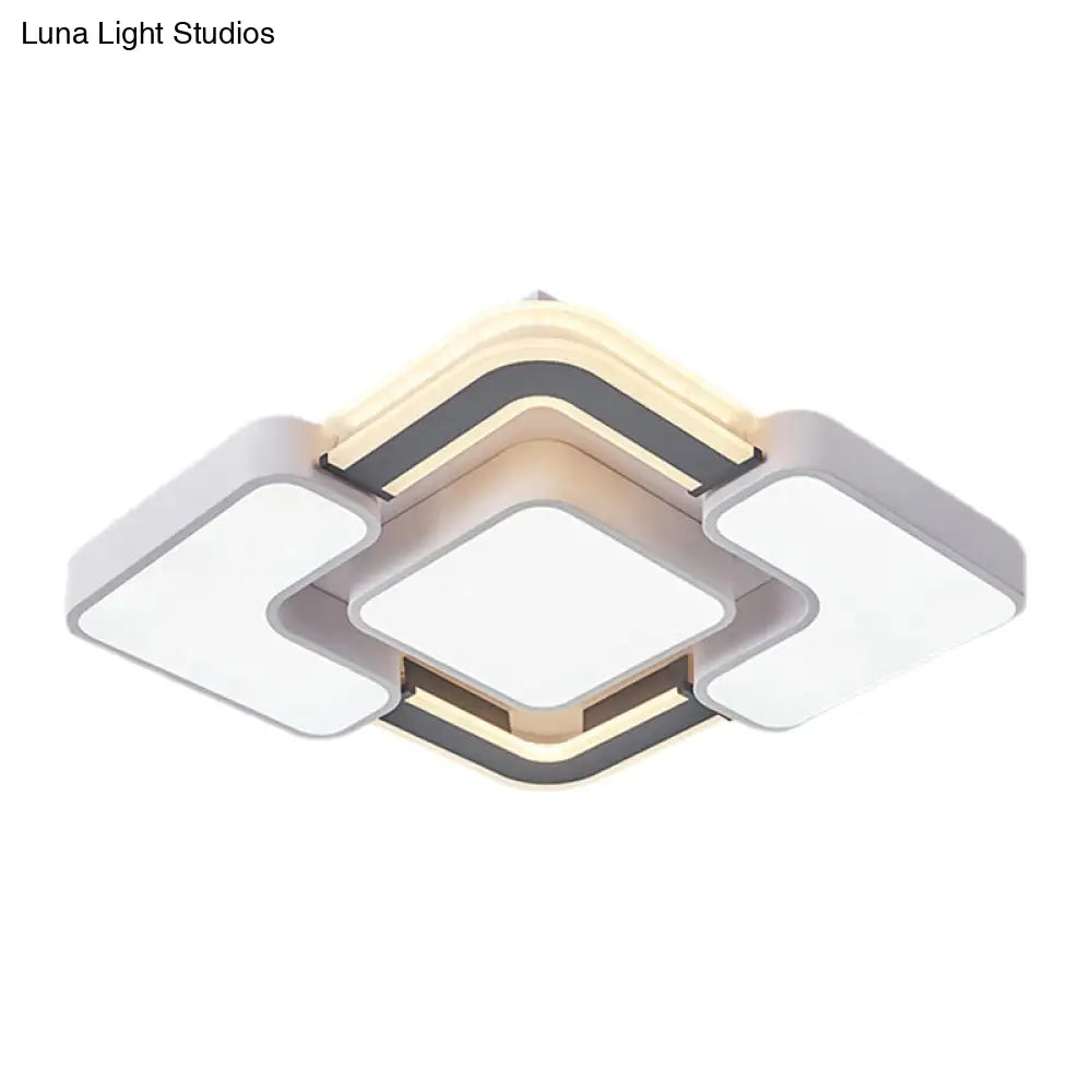Contemporary Led Rhombus Metal Flush Mount Ceiling Lamp For Bedroom - Black - White Design