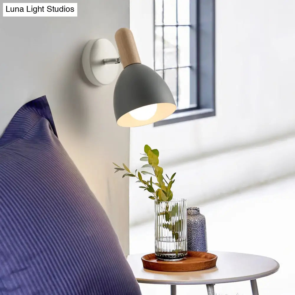 Contemporary Metal Dome Wall Sconce - 1 Head Black/Gray/White Light For Bedroom 5 W