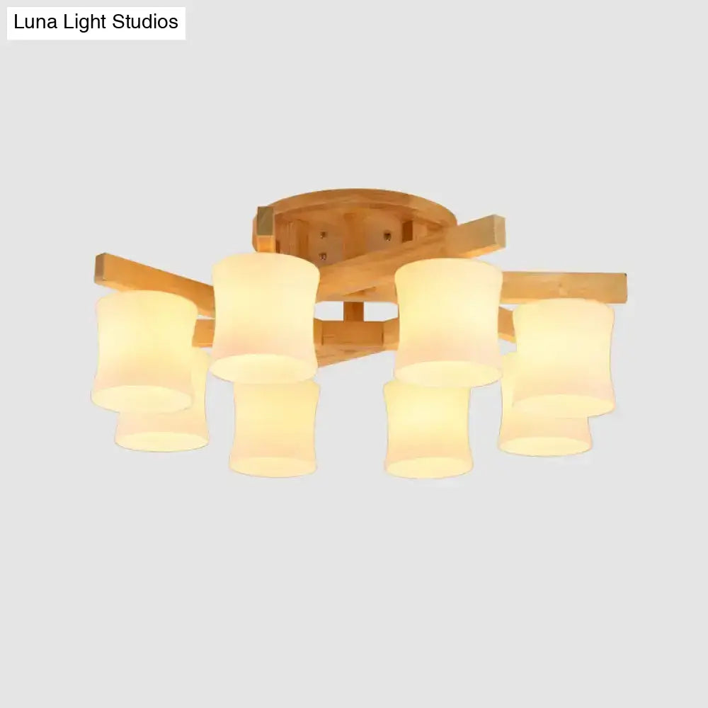 Contemporary Opal Glass Ceiling Flush Mount With Beige Semi Light