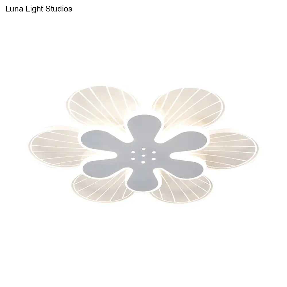 Contemporary White Flower Flush Light Fixture - Wide Led Acrylic Lamp In White/Warm