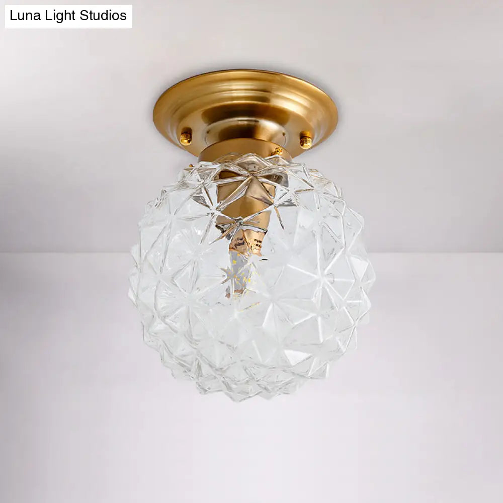 Countryside Blue/Clear/Smoke Gray Prismatic Glass Pine Cone Hallway Ceiling Lamp - Brass Flush