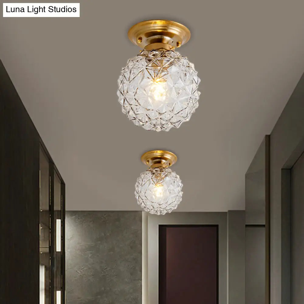 Countryside Blue/Clear/Smoke Gray Prismatic Glass Pine Cone Hallway Ceiling Lamp - Brass Flush