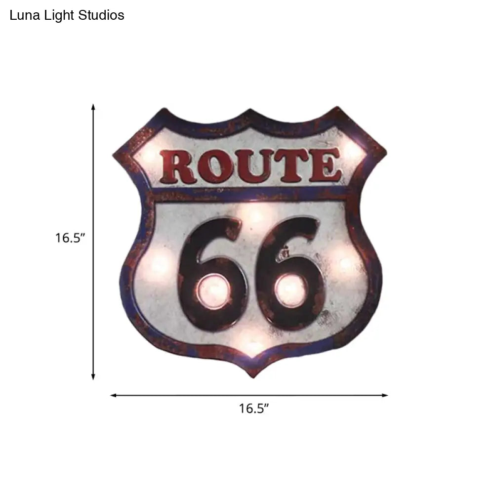 Countryside Distressed White Led Night Light With Iron Road Signboard Wall Lamp