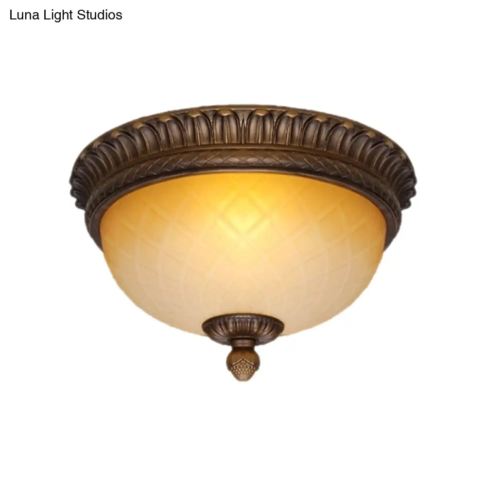 Countryside Lattice Glass Flush Mount Lamp With 2 Bulbs - Coffee Finish | Perfect For Child’s