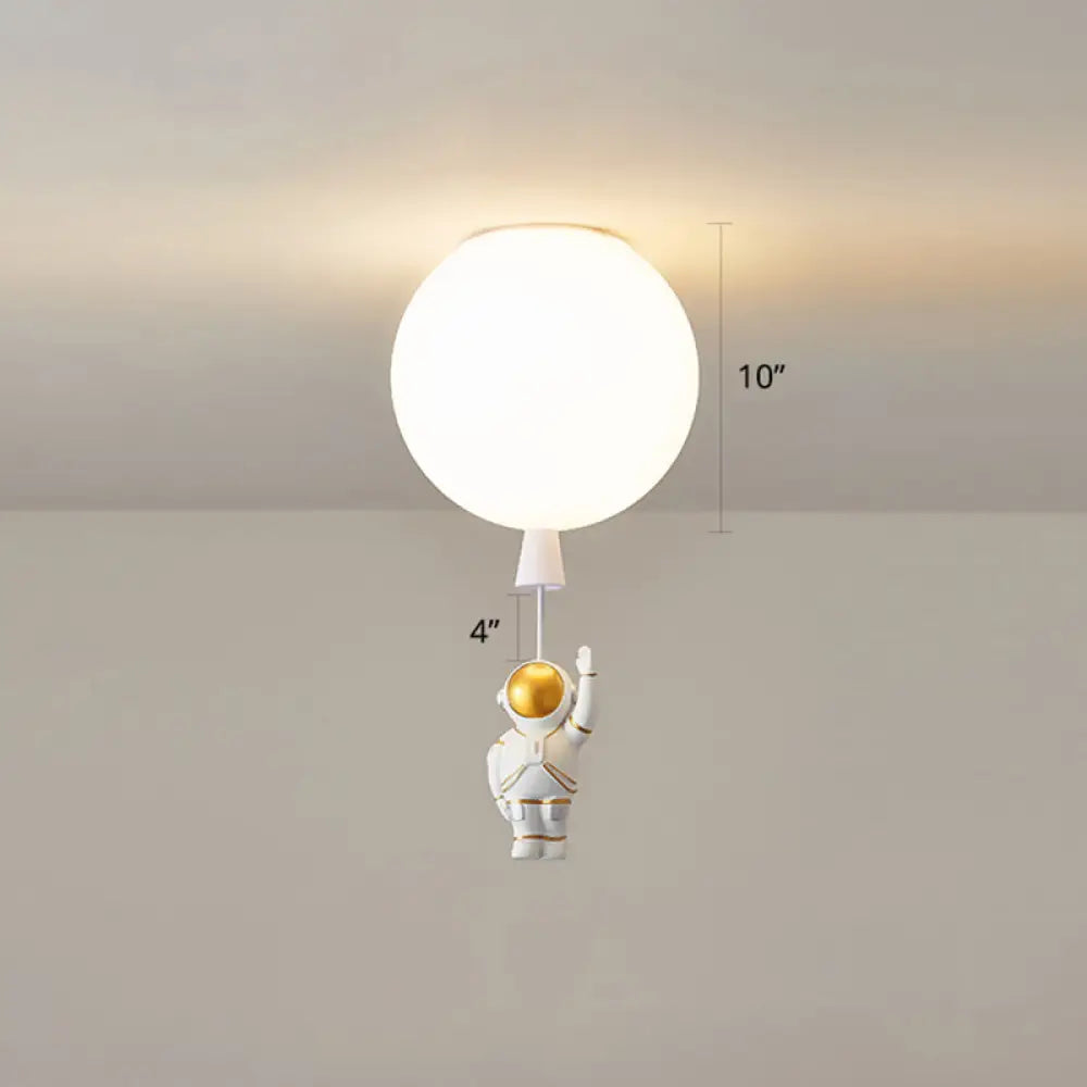 Creative Astronaut Themed Balloon Ceiling Mount Light Silica Gel 1 - Bulb Bedroom Flush White /