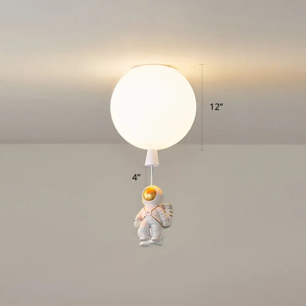 Creative Astronaut Themed Balloon Ceiling Mount Light Silica Gel 1 - Bulb Bedroom Flush White /