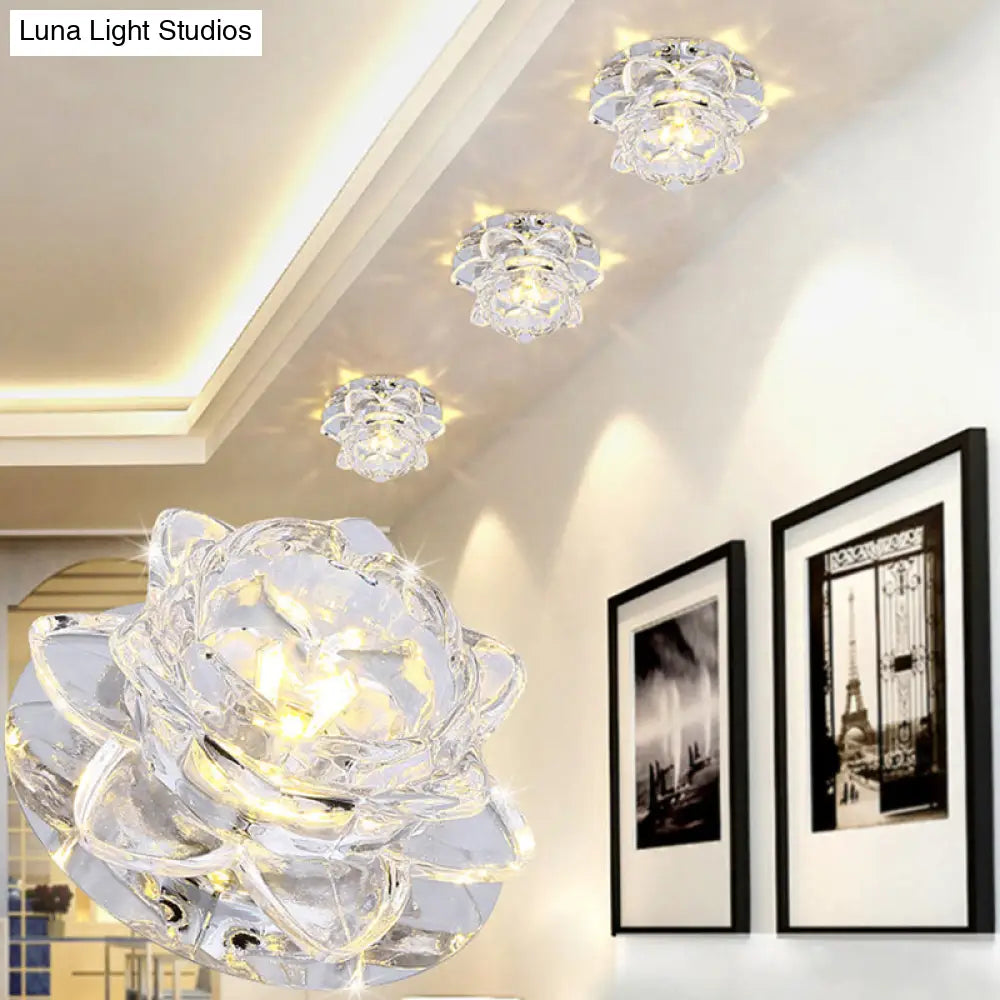 Crystal Clear Lotus Flush Mount Led Light - Minimalist Ceiling Fixture For Passageway