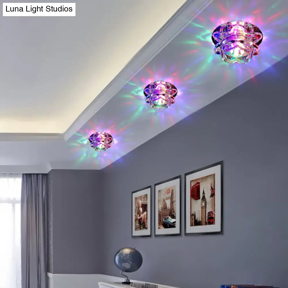 Crystal Clear Lotus Flush Mount Led Light - Minimalist Ceiling Fixture For Passageway