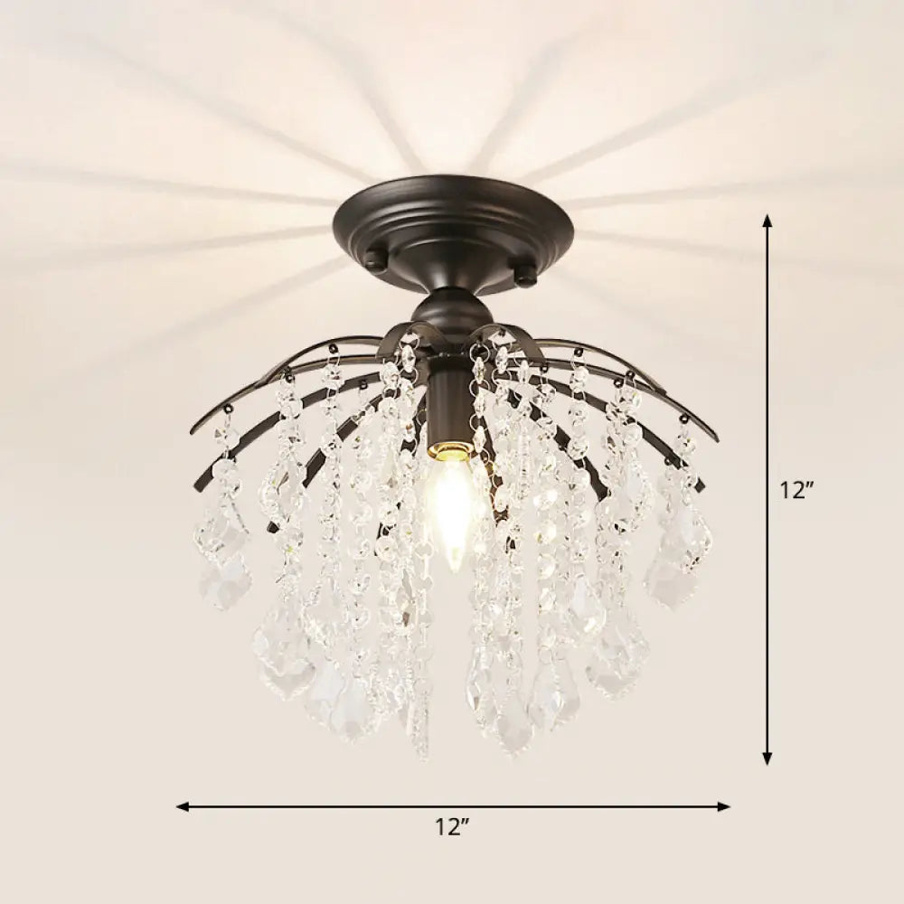 Crystal Tassel Semi Flush Mount Ceiling Light For Country - Style Interiors Black