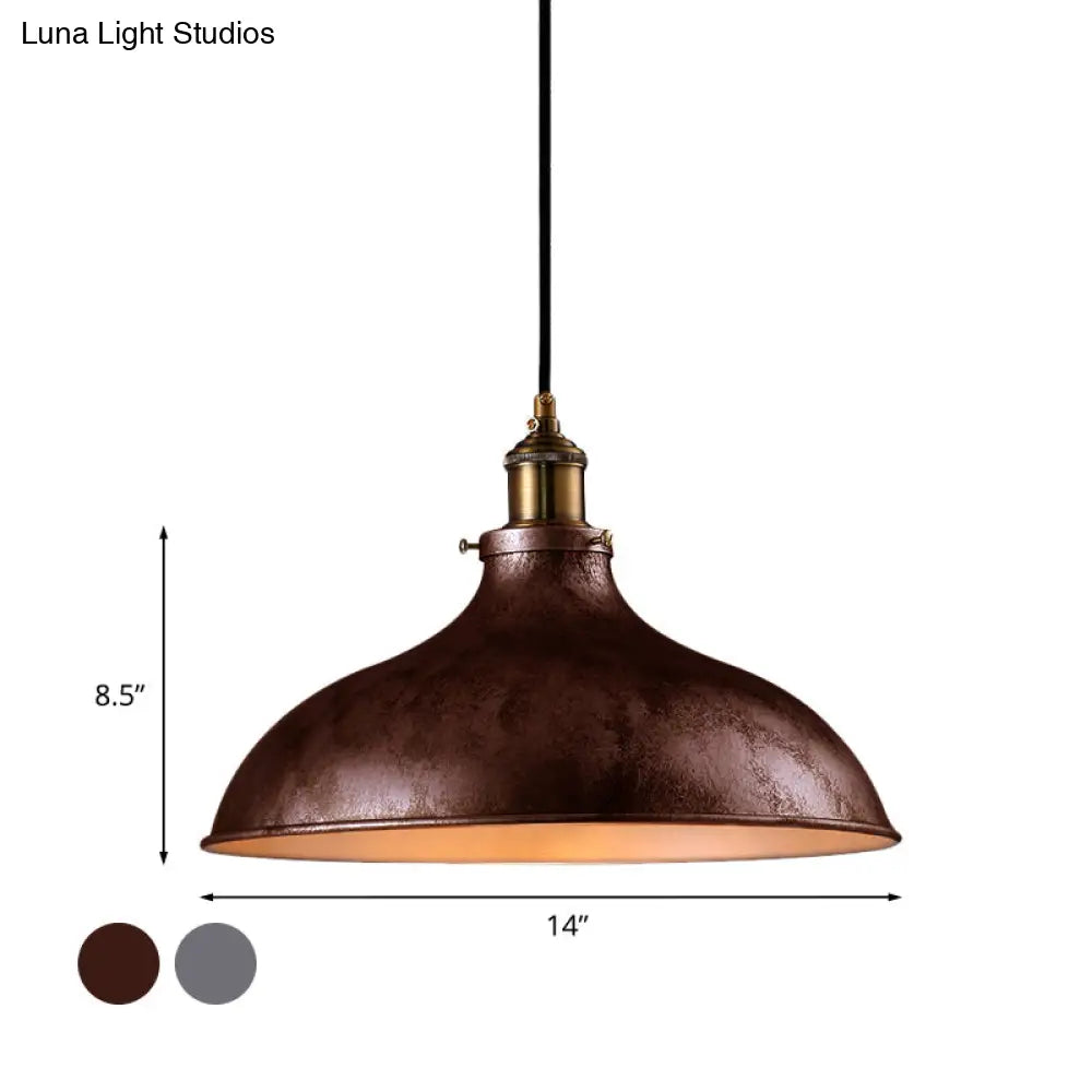 Farmhouse 1-Head Pendant Ceiling Light: Rustic Wrought Iron Bowl Lamp In Style - Silver/Rust