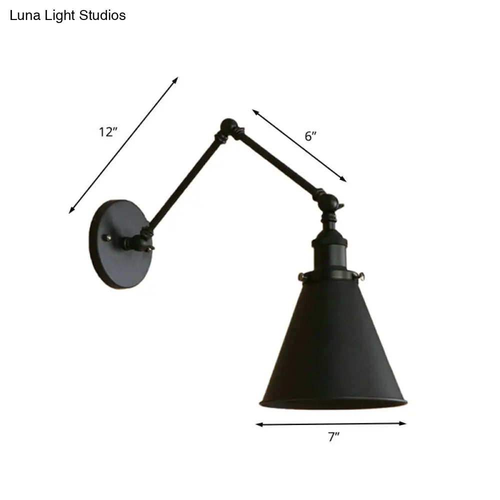Farmhouse Cone Wall Sconce - Black/Rust Iron Lighting Fixture For Bedroom