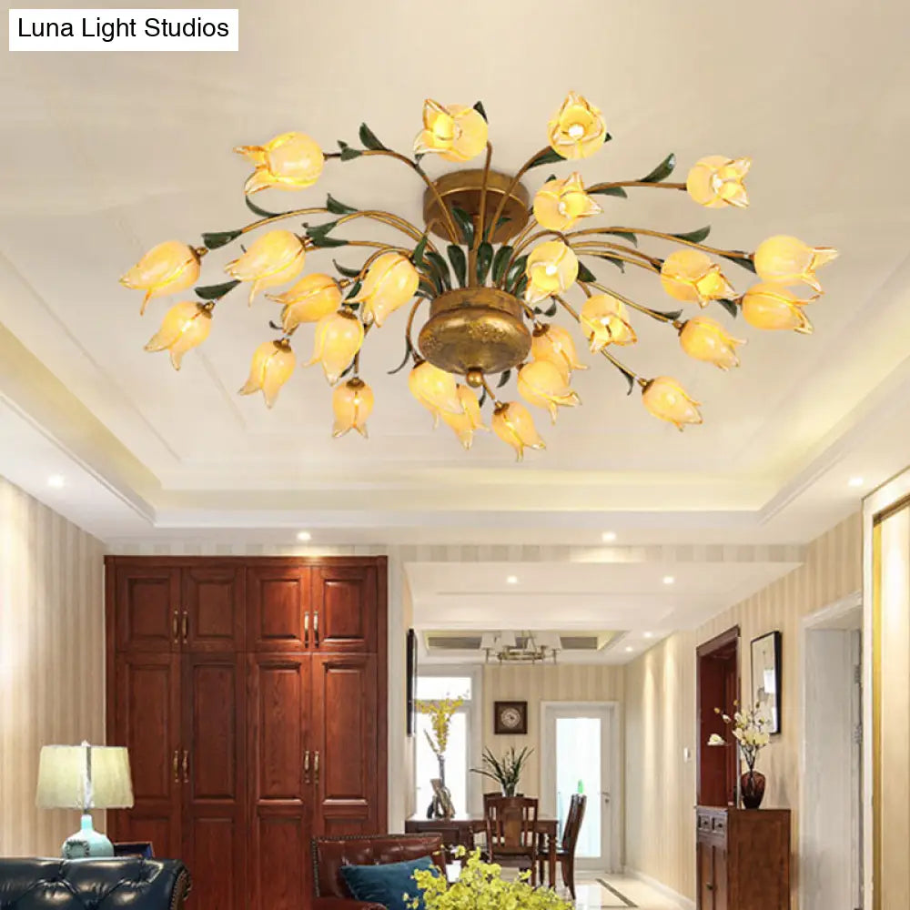 Flower Ceiling Light Fixture - American Design With 25 Led Bulbs Metal Semi - Mount Lighting In