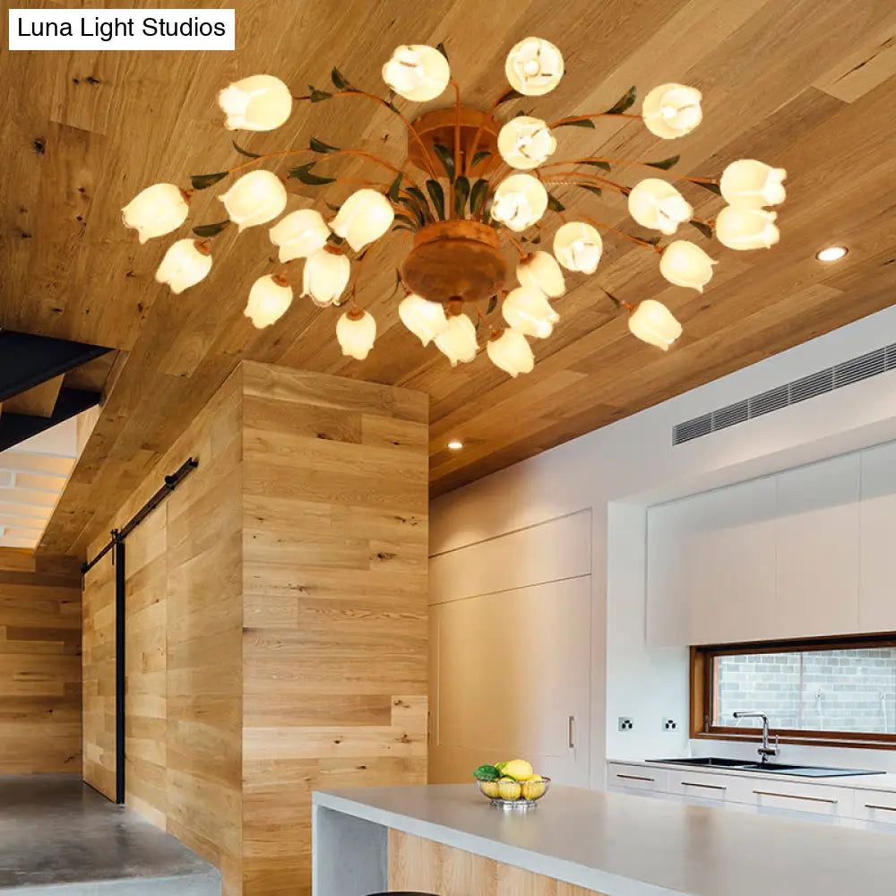 Flower Ceiling Light Fixture - American Design With 25 Led Bulbs Metal Semi - Mount Lighting In