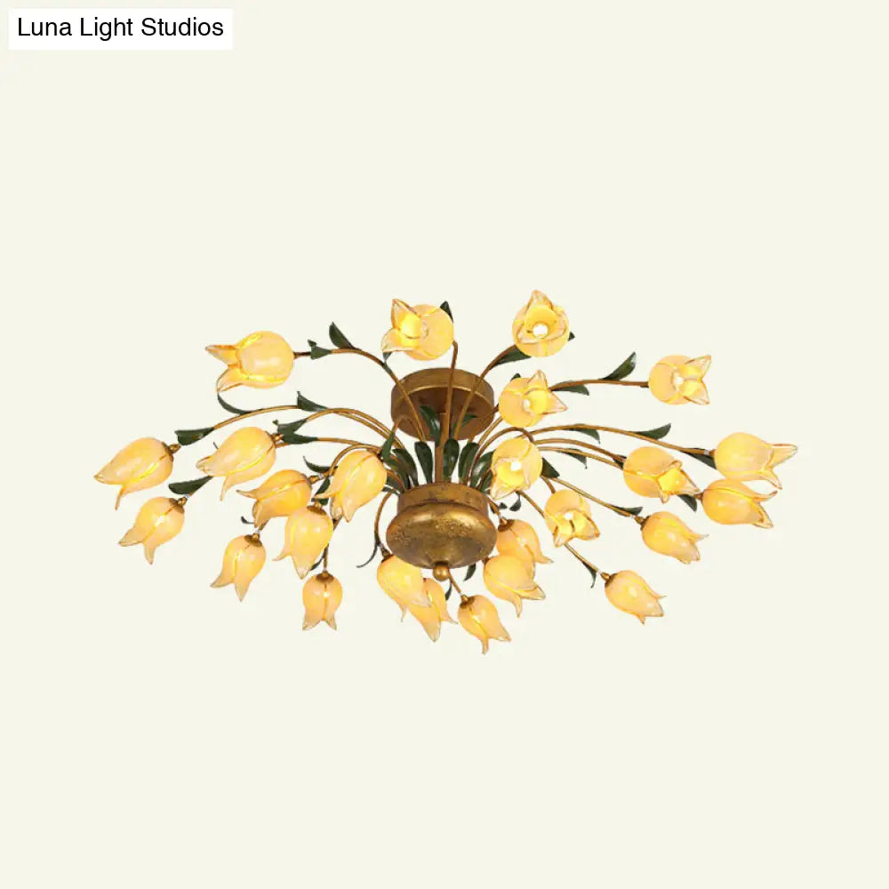 Flower Ceiling Light Fixture - American Design With 25 Led Bulbs Metal Semi - Mount Lighting In
