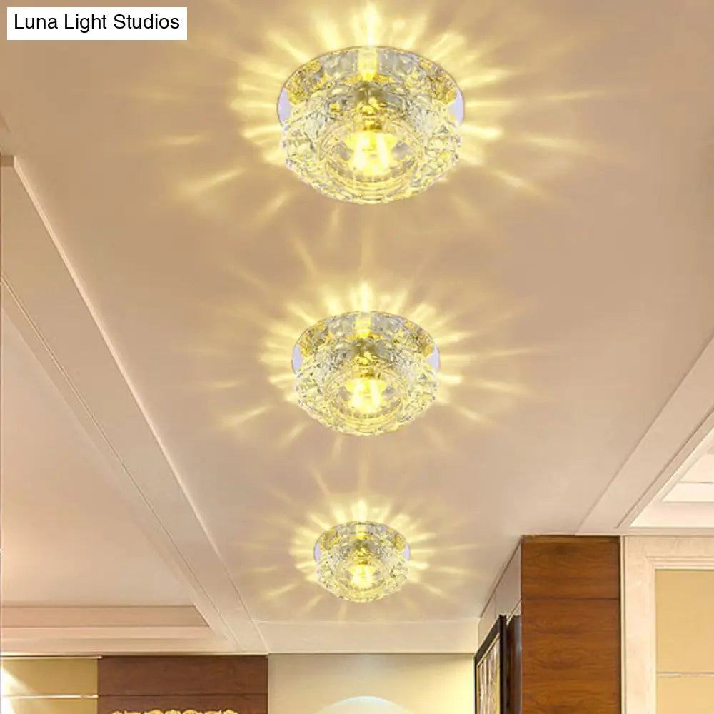 Flower - Shaped Led Flush Ceiling Light With Clear Crystal Finish - Simple & Elegant Fixture