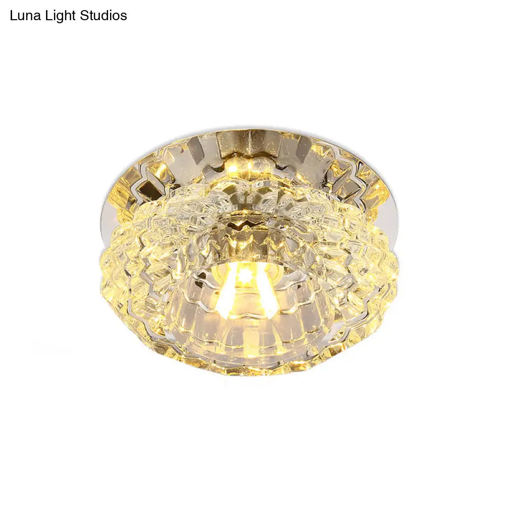 Flower - Shaped Led Flush Ceiling Light With Clear Crystal Finish - Simple & Elegant Fixture