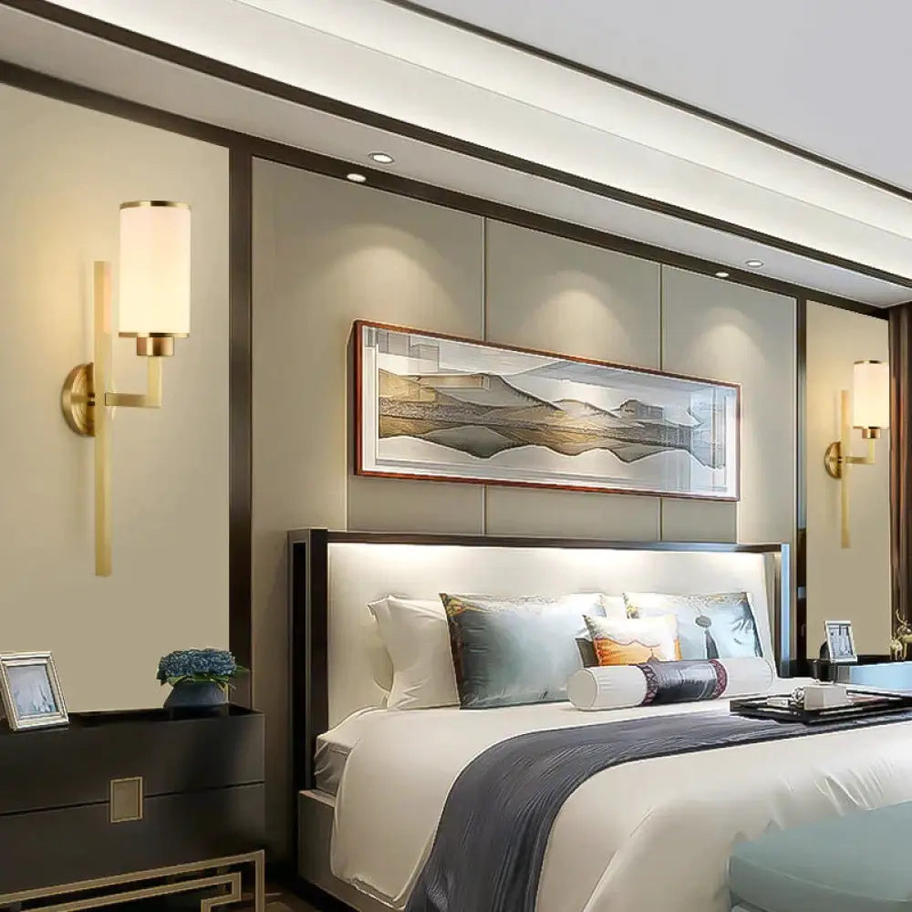 Full Copper Wall Lamp Simple Classic Bedroom LED Head TV Background Wall Stairwell Copper Wall Lamp Copper Wall Lamps