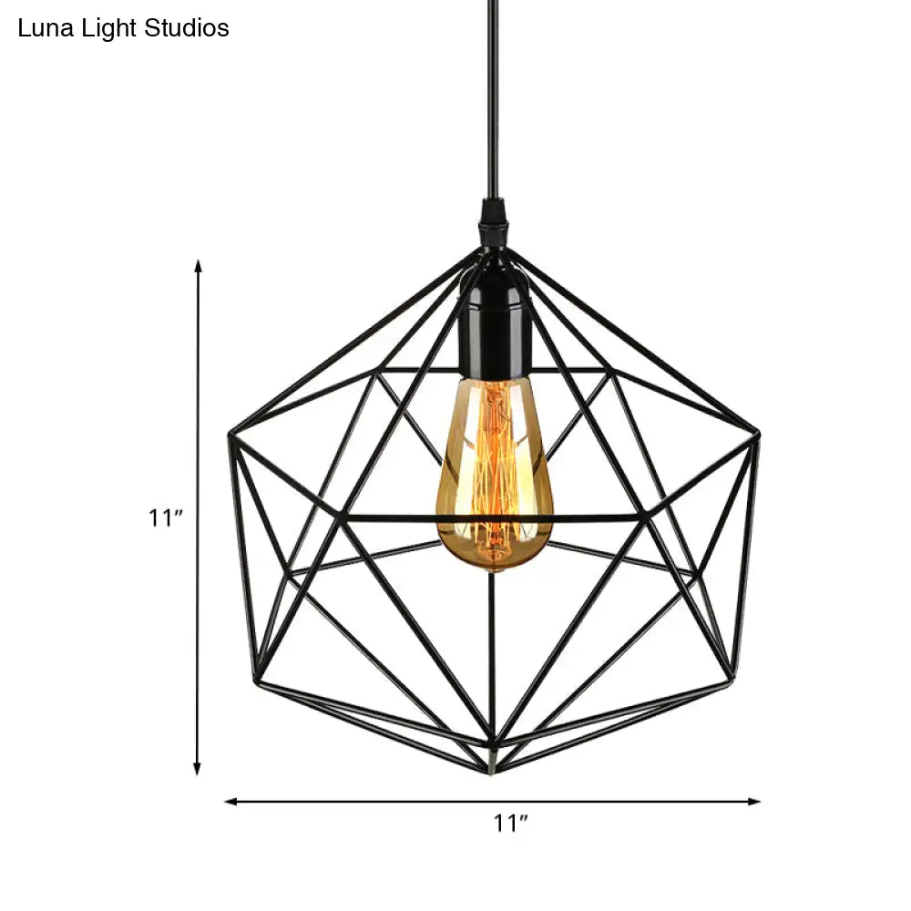 Geometric Metal Pendant Light - Industrial Living Room Hanging In Black/White 3 Sizes Available