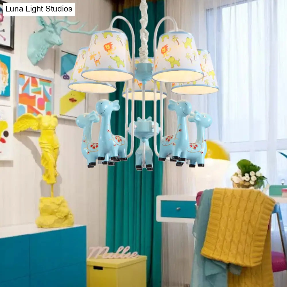 Giraffe Cartoon Chandelier - Colorful Candy Resin Hanging Light For Study Room