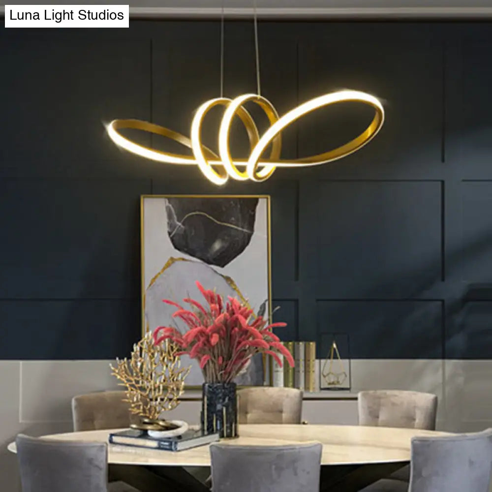 Gold Acrylic Knot Hanging Lamp: Minimalist Led Linear Chandelier For Restaurants