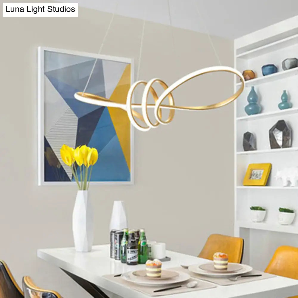 Gold Acrylic Knot Hanging Lamp: Minimalist Led Linear Chandelier For Restaurants