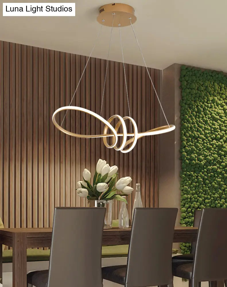 Gold Acrylic Knot Hanging Lamp: Minimalist Led Linear Chandelier For Restaurants