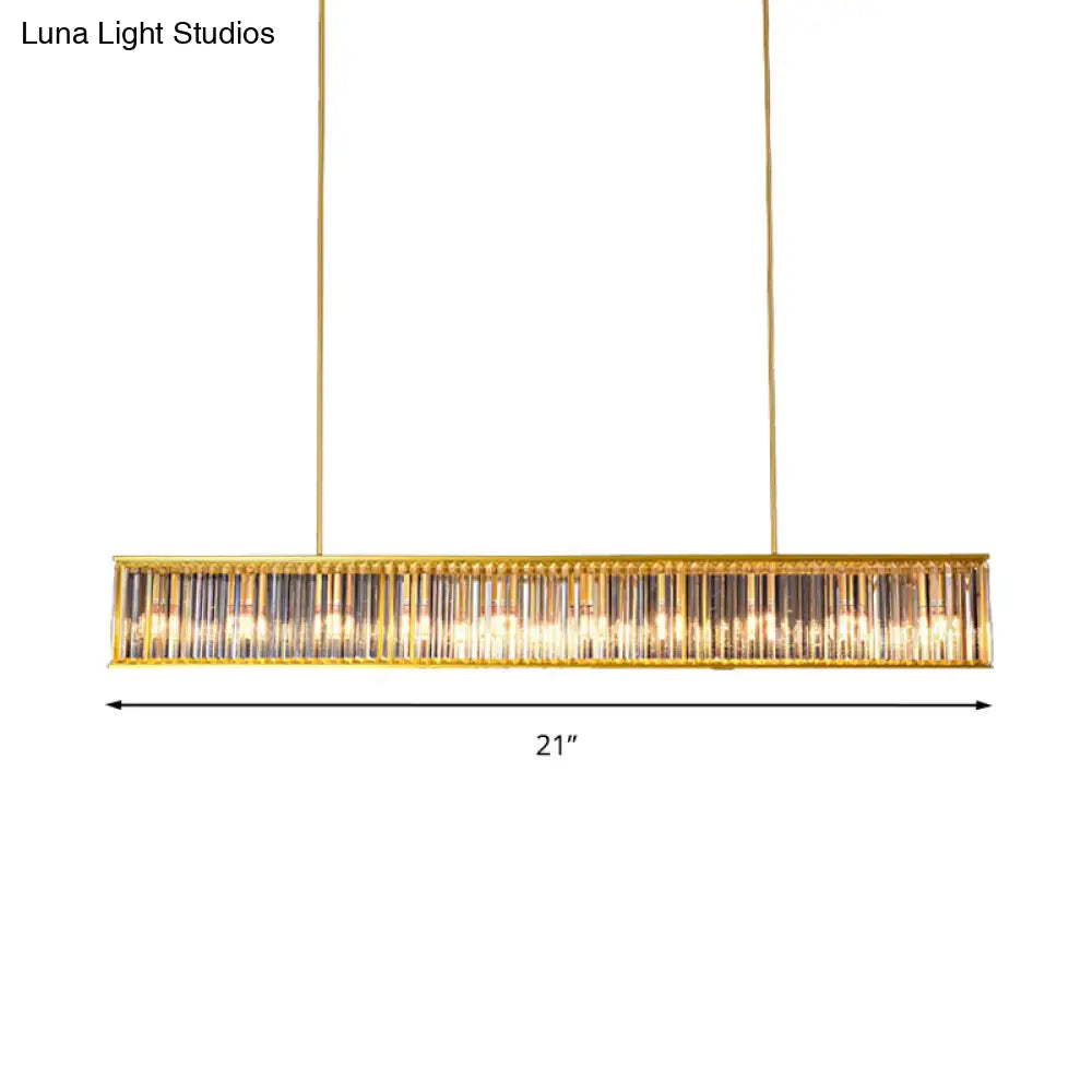 Gold Crystal Rod Island Light: Postmodern Pendant Fixture With 4 Rectangle Heads