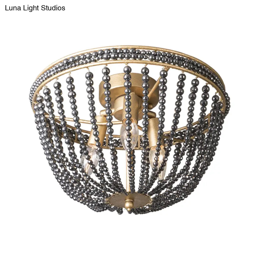 Gold Crystal Semi Flush Ceiling Light With Minimalist Basket Shade For Living Room - Set Of 3 Bulbs