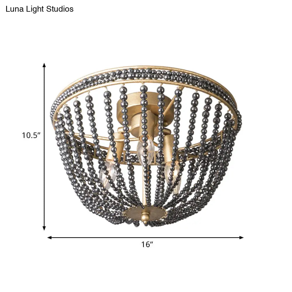 Gold Crystal Semi Flush Ceiling Light With Minimalist Basket Shade For Living Room - Set Of 3 Bulbs